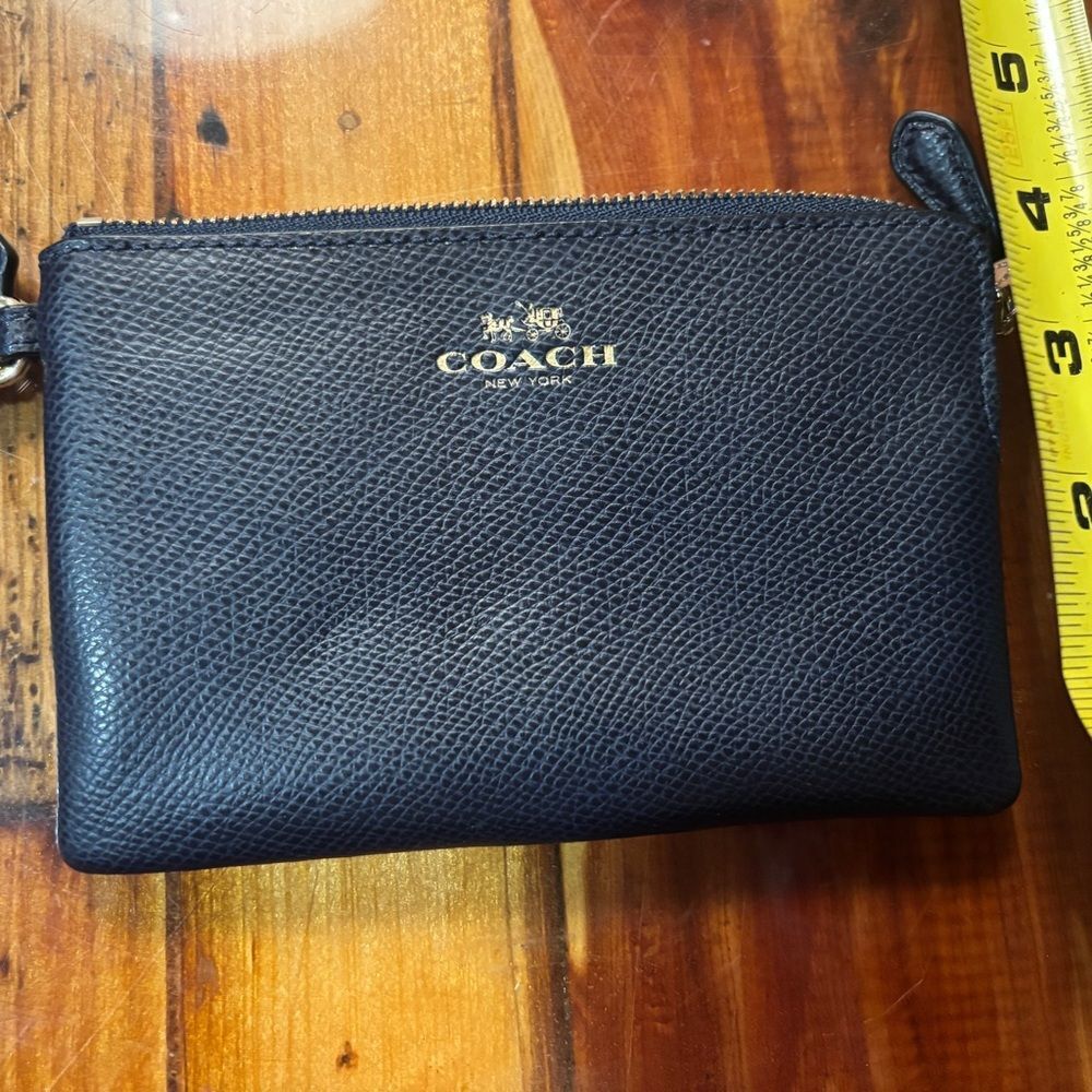 Coach Pebbled Leather midnight navy Wristlet